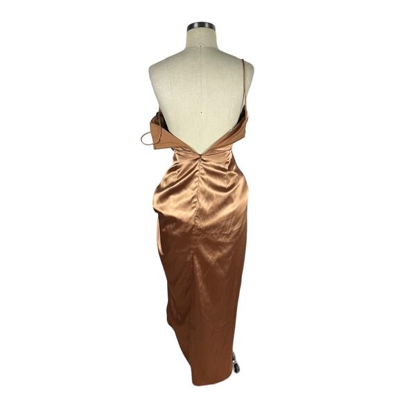 AFTER SIX 6828 Toffee Stretch Charmeuse Draped Midi Dress Size 0R NWT Bridesmaid - Picture 3 of 8